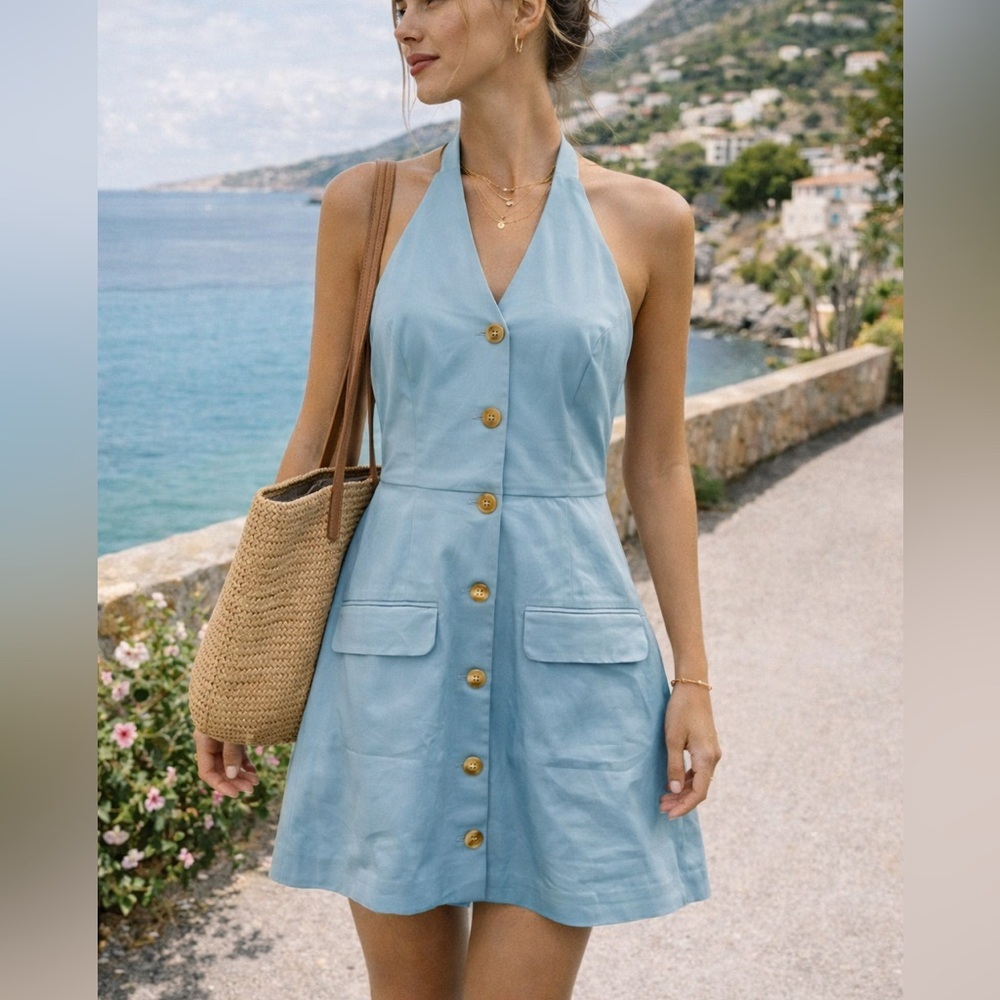 Abercrombie & Fitch Light Blue Halter Mini Dress